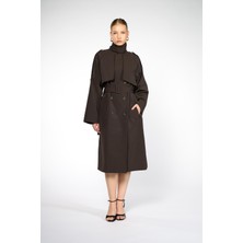 Thalure Kadın Kahverengi Dik Yaka Trençkot