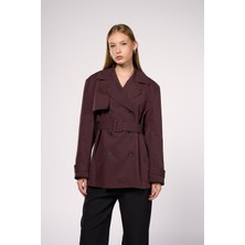 Thalure Kadın Bordo Kemerli Kısa Trençkot