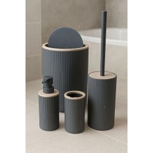 Storemax Quardi Banyo Seti Modern Çizgili - 7 Litre Kova 4 Parça Banyo Çöp Kovası Seti (Gri)