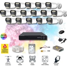 qromax 16 Kameralı Set - Yapay Zeka Özellikli Gece Renkli Gösteren 5MP SONY Lensli 12 Warm Ledli FULLHD Güvenlik Kamerası Seti 312W-116