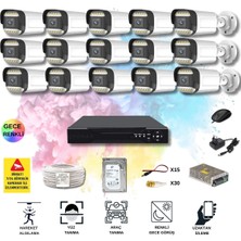 qromax 15 Kameralı Set - Yapay Zeka Özellikli Gece Renkli Gösteren 5MP SONY Lensli 12 Warm Ledli FULLHD Güvenlik Kamerası Seti 312W-116