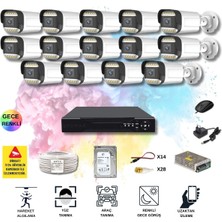Qromax 14 Kameralı Set - Yapay Zeka Özellikli Gece Renkli Gösteren 5MP SONY Lensli 12 Warm Ledli FULLHD Güvenlik Kamerası Seti 312W-116