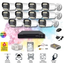 Qromax 11 Kameralı Set - Yapay Zeka Özellikli Gece Renkli Gösteren 5MP SONY Lensli 12 Warm Ledli FULLHD Güvenlik Kamerası Seti 312W-116