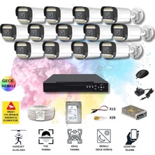 Qromax 13 Kameralı Set - Yapay Zeka Özellikli Gece Renkli Gösteren 5MP SONY Lensli 12 Warm Ledli FULLHD Güvenlik Kamerası Seti 312W-116