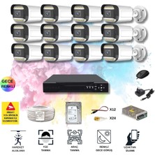 Qromax 12 Kameralı Set - Yapay Zeka Özellikli Gece Renkli Gösteren 5MP SONY Lensli 12 Warm Ledli FULLHD Güvenlik Kamerası Seti 312W-116