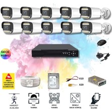 Qromax 10 Kameralı Set - Yapay Zeka Özellikli Gece Renkli Gösteren 5MP SONY Lensli 12 Warm Ledli FULLHD Güvenlik Kamerası Seti 312W-116