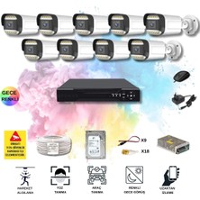 Qromax 9 Kameralı Set - Yapay Zeka Özellikli Gece Renkli Gösteren 5MP SONY Lensli 12 Warm Ledli FULLHD Güvenlik Kamerası Seti 312W-116