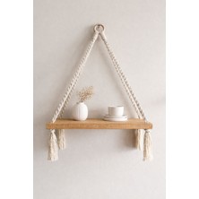 Vobu Home & Life Design Makrome Askılı Minimal Raf, Pinterest Tarzı Ahşap Raf, Dekoratif Duvar Rafı,