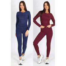 Softandbasic Kadın 2'li Tayt Takım Uzun Kollu Bisiklet Yaka Baskılı Alt-Üst Tayt Takım