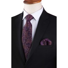 Kravatkolik Mürdüm Şal Desen Mendilli Klasik Kravat KK13127