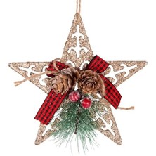 Storemax Yılbaşı Ağaç Süsü Yılbaşı Dekorlu Simli Yıldız 12X13 Cm.