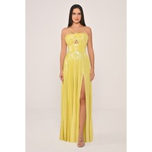 ALFABETA Kadın Dokuma Polyester Karışımlı Gece Şık Sarı Abiye & Mezuniyet Elbisesi AB6610-SARI