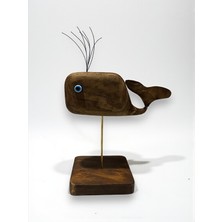 Ahşap Balina Dekor El Yapımı Badem Ağacı Eskitme Tasarım Biblo U:22 cm G:16,5 cm