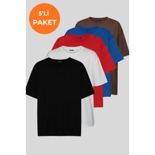Softandbasic Kadın 5'li Tişört Paketi %100 Organik Pamuk Oversize Fit Basic Yuvarlak Yaka T-Shirt