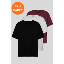 Softandbasic Kadın 3'lü %100 Organik Pamuk Oversize Fit Basic Yuvarlak Yaka T-Shirt