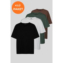 Softandbasic Kadın 4'lü %100 Organik Pamuk Oversize Fit Basic Yuvarlak Yaka T-Shirt