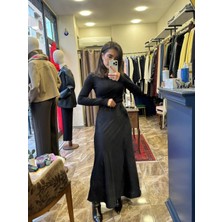 Saten Beli Lastikli Maxi Etek - Siyah