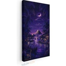Tablonhazır Dikey Panaromik Kanvas Tablo Modern Duvar Tablosu Mor Ay Nehir Yeni Ev Hediyesi Ev Ofis Tablo