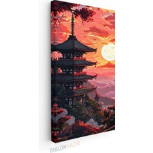 Tablonhazır Dikey Panaromik Kanvas Tablo Modern Duvar Tablosu Günbatımı Japonya Tapınak Yeni Ev Hediyesi
