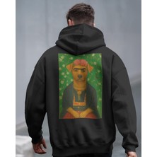 Muhtar Store Frida Köpek Tasarımlı Siyah Unisex Kapüşonlu Sweatshirt – Sanatsal & Retro Hoodie