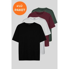 Softandbasic Kadın 4'lü %100 Organik Pamuk Oversize Fit Basic Yuvarlak Yaka T-Shirt