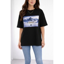 Softandbasic Kadın %100 Organik Pamuk Baskılı Bisiklet Yaka T-Shirt