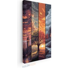 Tablonhazır Dikey Panaromik Kanvas Tablo Modern Duvar Tablosu Mevsimler Dinlendirici Yeni Ev Hediyesi