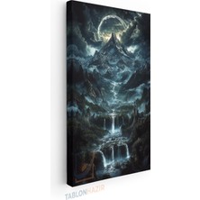 Tablonhazır Dikey Panaromik Kanvas Tablo Modern Duvar Tablosu Nehir Akan Dağ Yeni Ev Hediyesi Ev Ofis Tablo