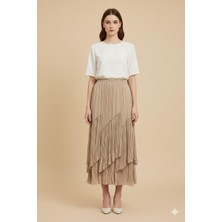 Sentez 5475 Viola Parçalı Kırıştırma Etek