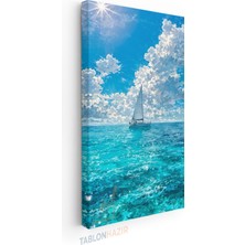 Tablonhazır Dikey Panaromik Kanvas Tablo Modern Duvar Tablosu Mavi Denizdeki Yat Yeni Ev Hediyesi Ev Ofis Tablo