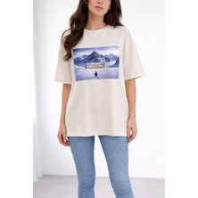 Softandbasic Kadın %100 Organik Pamuk Baskılı Bisiklet Yaka T-Shirt