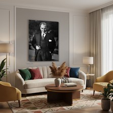 Tablonhazır Dikey Kanvas Tablo Salon Duvar Tablosu Klasik Takim Elbesili Atatürk Sigarasiz Yeni Ev Hediyesi Ofis Tablosu