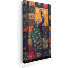 Tablonhazır Dikey Panaromik Kanvas Tablo Modern Duvar Tablosu Tavus Kuşu Desenli Yeni Ev Hediyesi Ev Ofis Tablo