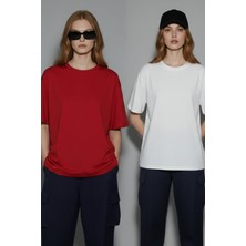 Softandbasic Kadın 2'li %100 Organik Pamuk Oversize Fit Basic Yuvarlak Yaka T-Shirt