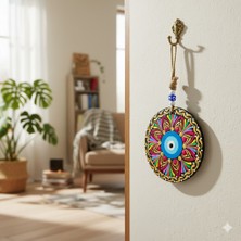 Handmade Şans ve Koruma Getiren El Boyaması Ahşap Nazarlık – 20 cm Çapında-Model-12
