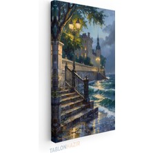 Tablonhazır Dikey Panaromik Kanvas Tablo Modern Duvar Tablosu Kıyıdaki Şato Yeni Ev Hediyesi Ev Ofis Tablo