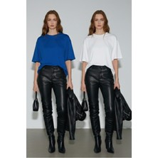 Softandbasic Kadın 2'li %100 Organik Pamuk Oversize Fit Basic Yuvarlak Yaka T-Shirt