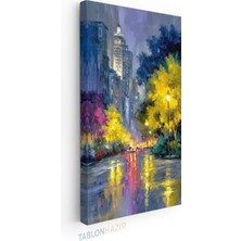 Tablonhazır Dikey Panaromik Kanvas Tablo Modern Duvar Tablosu Gece Şehir Manzarası Yeni Ev Hediyesi