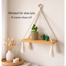 Vobu Home & Life Design Pinterest Tarzı Makrome İpli Ahşap Mutfak Rafı - Dekoratif Baharatlık & Duvar Rafı - Bohem Askılı Raf