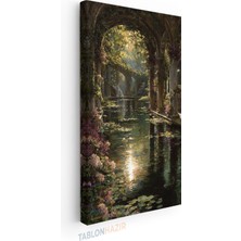 Tablonhazır Dikey Panaromik Kanvas Tablo Modern Duvar Tablosu Büyüleyici Tapınak ve Su Yeni Ev Hediyesi