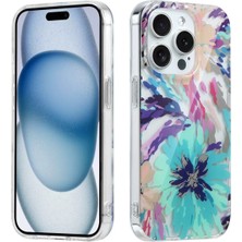 Canpay iPhone 15 Pro Uyumlu Kılıf Solmayan Imd Baskı Desenli, Şeffaf Tpu+Pc Botanik Kapak