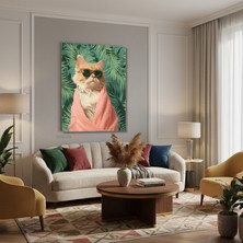 Tablonhazır Dikey Kanvas Tablo Salon Duvar Tablosu Gozluklu Kedi Karizmatik Yeni Ev Hediyesi Ofis Tablosu