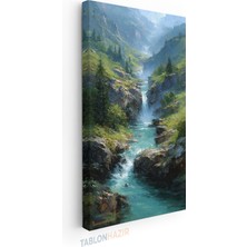 Tablonhazır Dikey Panaromik Kanvas Tablo Modern Duvar Tablosu Realistik Irmak Yeni Ev Hediyesi Ev Ofis Tablo