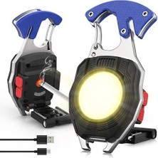 Storemax Çok Fonksiyonlu Mini El Feneri – 800 Lümen Cob Işık, 4 Modlu USB Type-C Şarjlı Anahtarlık Feneri, Ateş Başlatıcı + Düdük +Kemer Kesici, Suya Dayanıklı Kamp ve Acil Durum Ekipmanı, Evınto