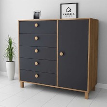Kardela %100 Mdf Bebek Odası Çocuk Şifonyer 5 Çekmeceli Kapaklı Dolaplı Beyaz Atlantik Çam