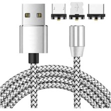 Gümrük Bey USB Güç Kablosu, 3 Başlıklı Mıknatıslı, Type-C, Micro Usb, Lightning Başlıklı