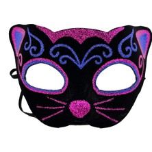 İrgit Store Siyah Kadife Kaplama Üzeri Pembe Mavi Sim Işlemeli Kedi Maskesi 20X13 cm