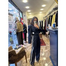 Vatkalı Kenarı Biyeli Astarlı Crop Ceket - Lacivert