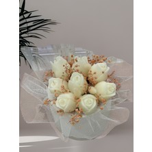 Artnest Sevgililer Günü Beyaz Lale Gül Kokulu Mum Aranjman, Beyaz Obje Çiçek Buketi, Hediyelik, Özel Günler