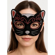 İrgit Store Kadife Dokulu Sim Detaylı Işıltılı Kedi Maskesi Kırmızı Gümüş 20X13 cm